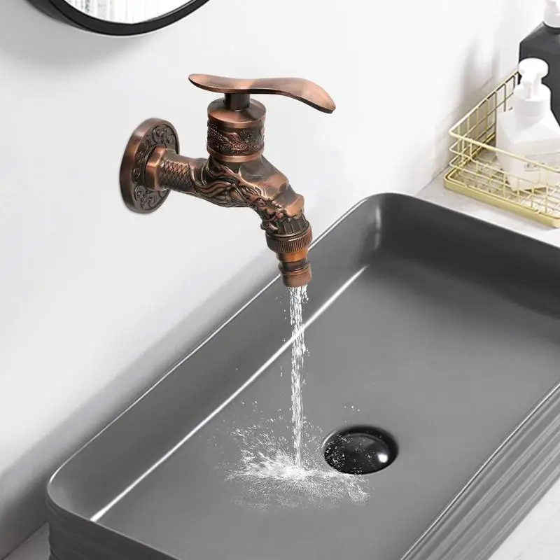 Grifo de dragón de DRAGÓN dorado, grifo montado en la pared, objetos de artesanía tallados de espiga para lavandería, baño, lavadora, Solo Frío de agua - imagen 4