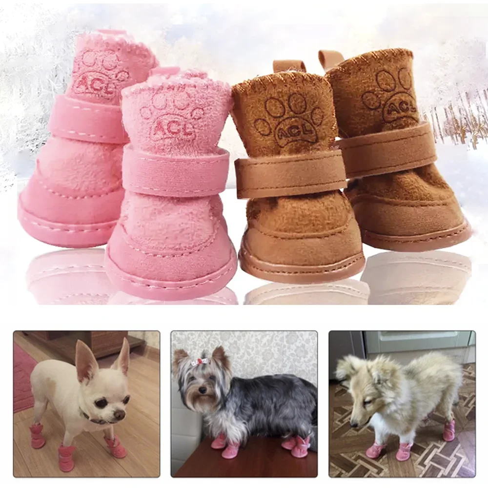 Botas impermeables de invierno para perros, suela de goma antideslizante y forro polar cálido para perros pequeños y medianos, 4 unids/set de botines de nieve - imagen 2