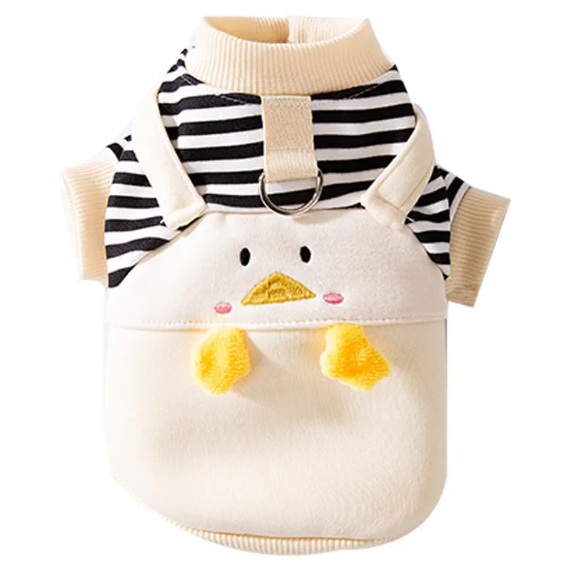 Otoño e Invierno lindo pequeño pingüino rayas dibujos animados tirantes dos piernas Sudadera con capucha gato de peluche mascota Teddy ropa cachorro ropa - imagen 5