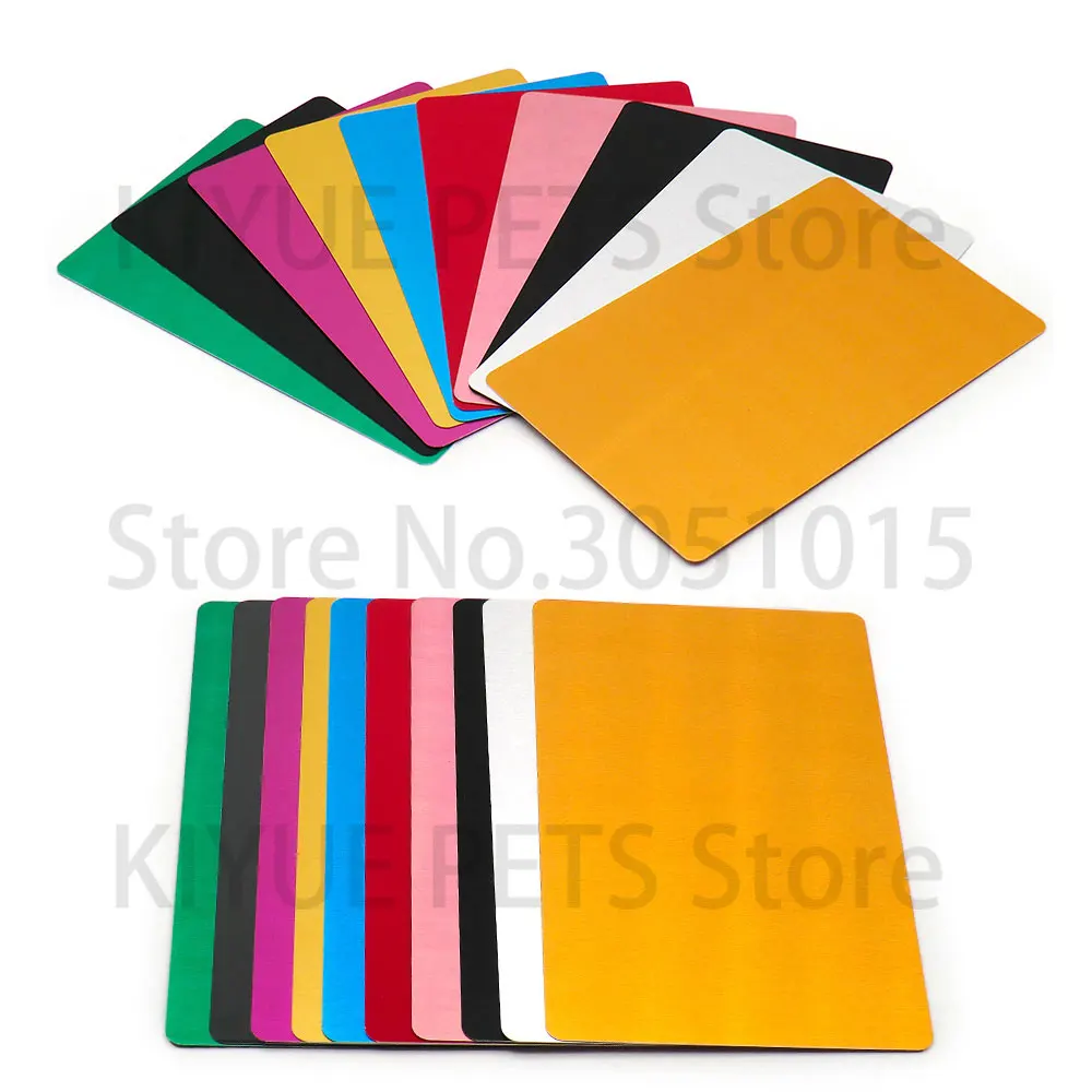 Venta al por mayor, 100 Uds., tarjetas de visita de aluminio personalizadas para clientes, grabado láser, etiqueta de identificación de perro para tarjetas de regalo DIY para mascotas, 10 colores - imagen 5