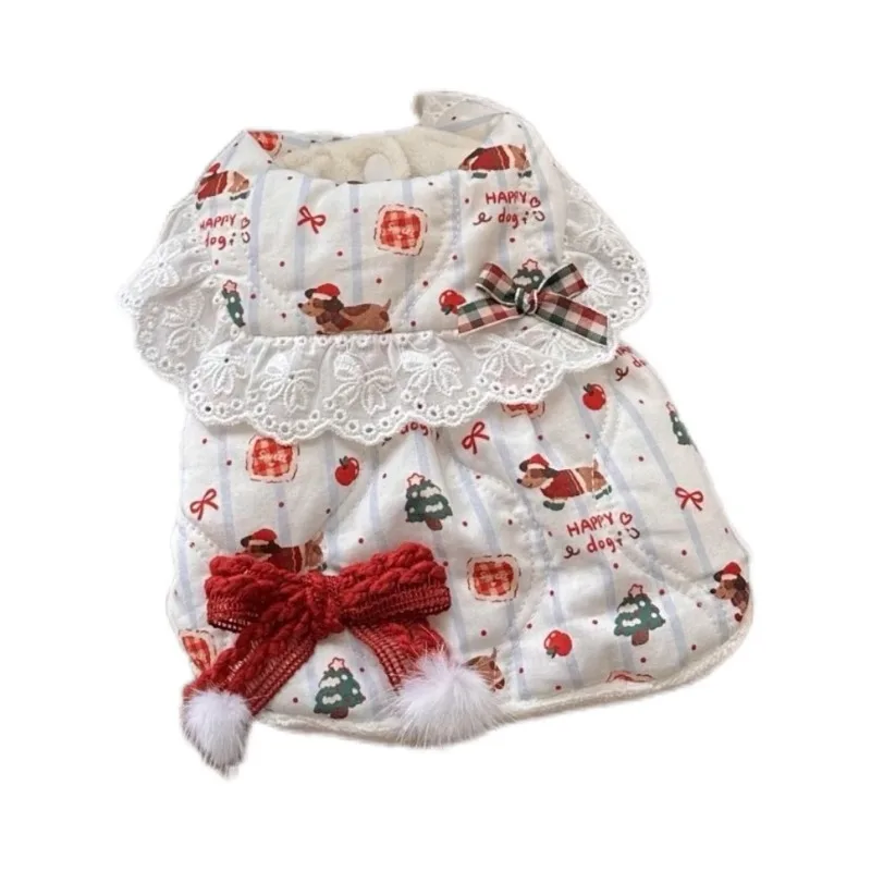 Chaquetas bonitas para mascotas, abrigo de Navidad de invierno, chaleco con lazo bonito de peluche, abrigo cálido para gatos, ropa para perros pequeños, ropa navideña para cachorros - imagen 5