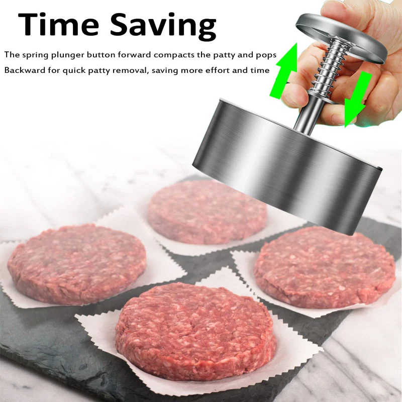 Máquina para hacer hamburguesas ajustable, prensa para hamburguesas de acero inoxidable de 115mm, moldes para hacer hamburguesas para carne, verduras, carne, barbacoa - imagen 2