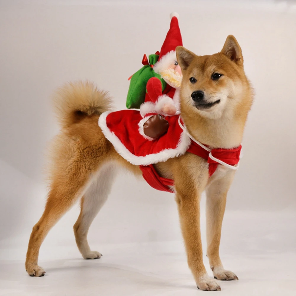 Ropa navideña para perros, divertido Papá Noel montando en perro, mascota, gato, vacaciones, traje cómico, disfraz, ropa de fiesta para mascotas - imagen 3