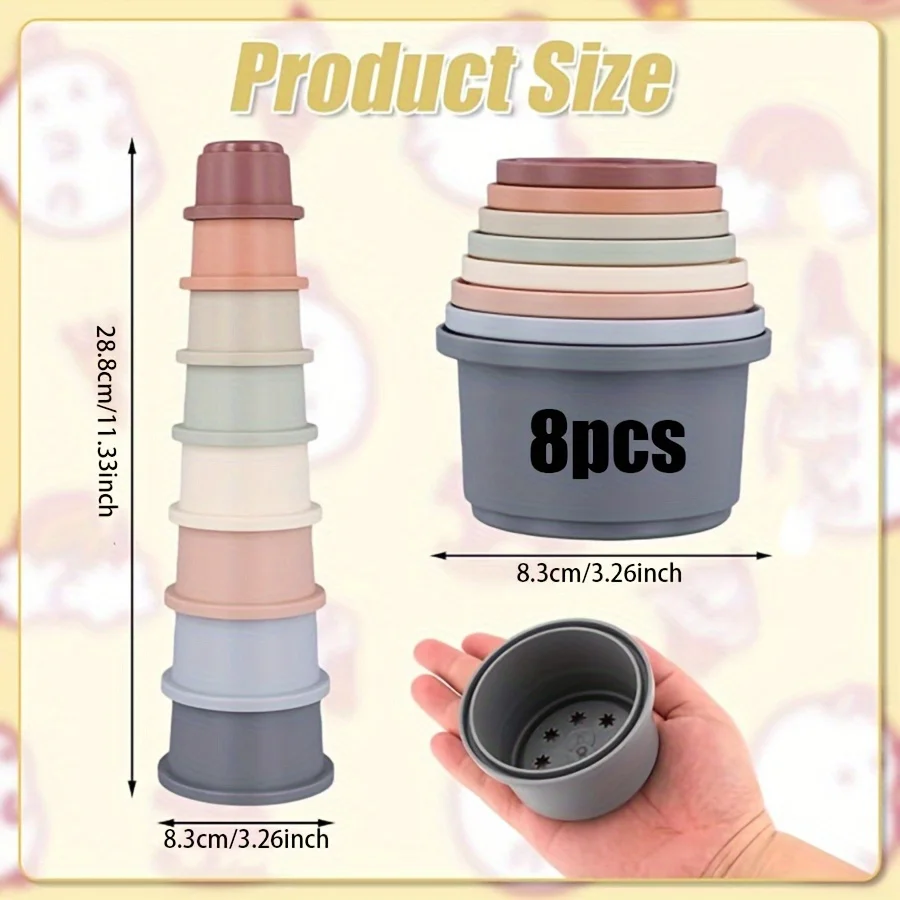 8 tazas apilables para conejos, Chinchillas y conejillos de indias, juguetes anidados de plástico reutilizables multicolores, 8 tamaños surtidos para Fo - imagen 2