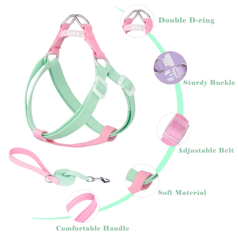 Arnés de nailon ajustable para perros pequeños y grandes, sin tirones de correa conjunto de Collar, chaleco para mascotas, correa de plomo, Bulldog Francés, caminar - imagen 4