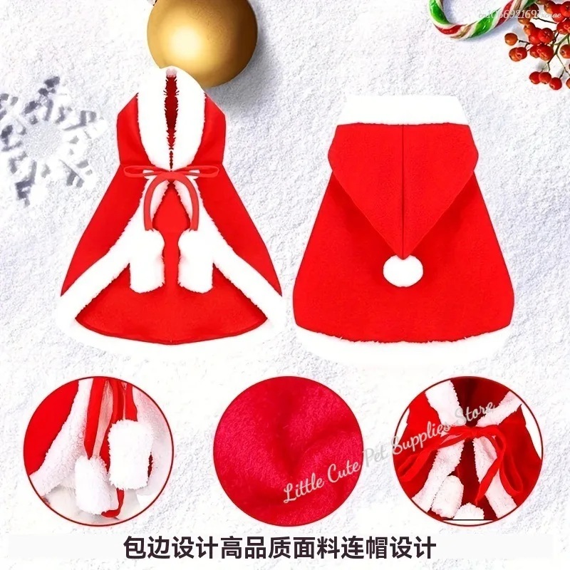 Christmas Cat Costume Santa Cosplay Pet Christmas Cape Dress Up Clothes Warm Red Scarf Cloak with Hat Pet Accessories - imagen 4