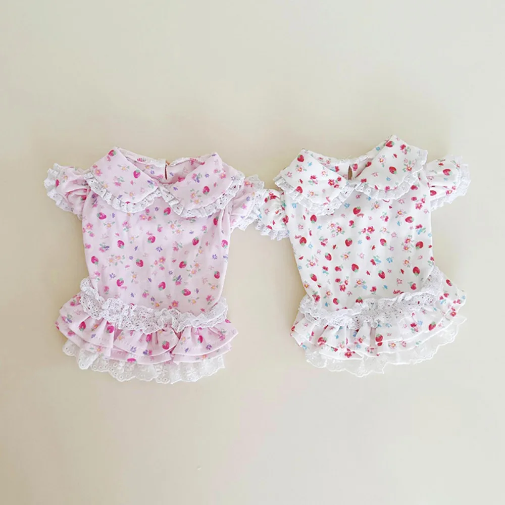Top de manga voladora de encaje Floral para mascotas, falda de princesa con Base de manga voladora de encaje Floral de fresa para primavera y otoño, ropa para cachorros