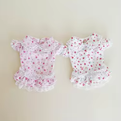 Pet Floral Lace Flying Sleeve Top Cat Spring and Autumn Strawberry Floral Lace Flying Sleeve Base Princess Skirt Puppy Clothes