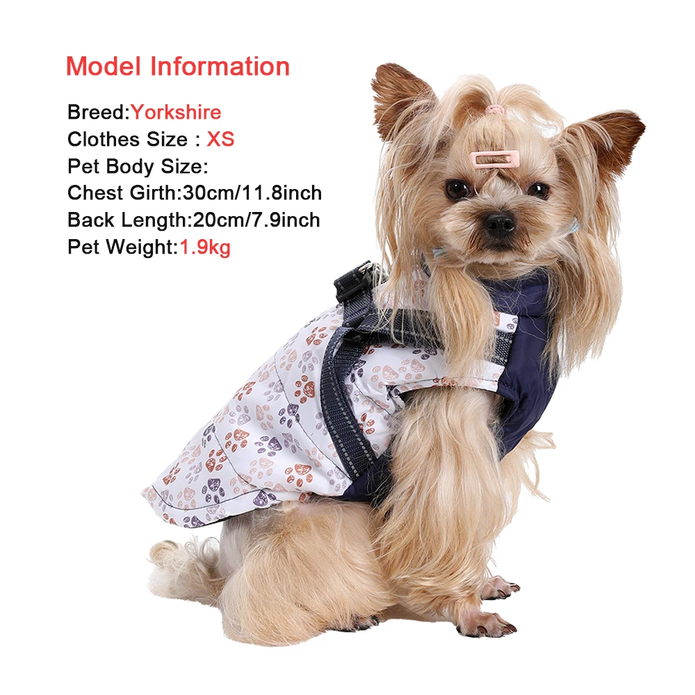 Abrigo de invierno para perros, ropa reflectante para mascotas con arnés para perros pequeños y medianos, chaqueta impermeable acogedora para cachorros, disfraz de Yorkie Pug - imagen 4
