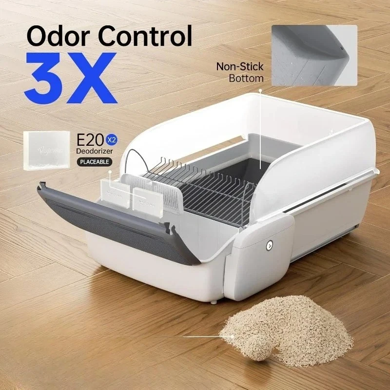 Caja de arena inteligente para gatos, orinales para gatos autolimpiantes automáticos, inodoro abierto semicerrado para gatos, suministros para mascotas de gran tamaño - imagen 2