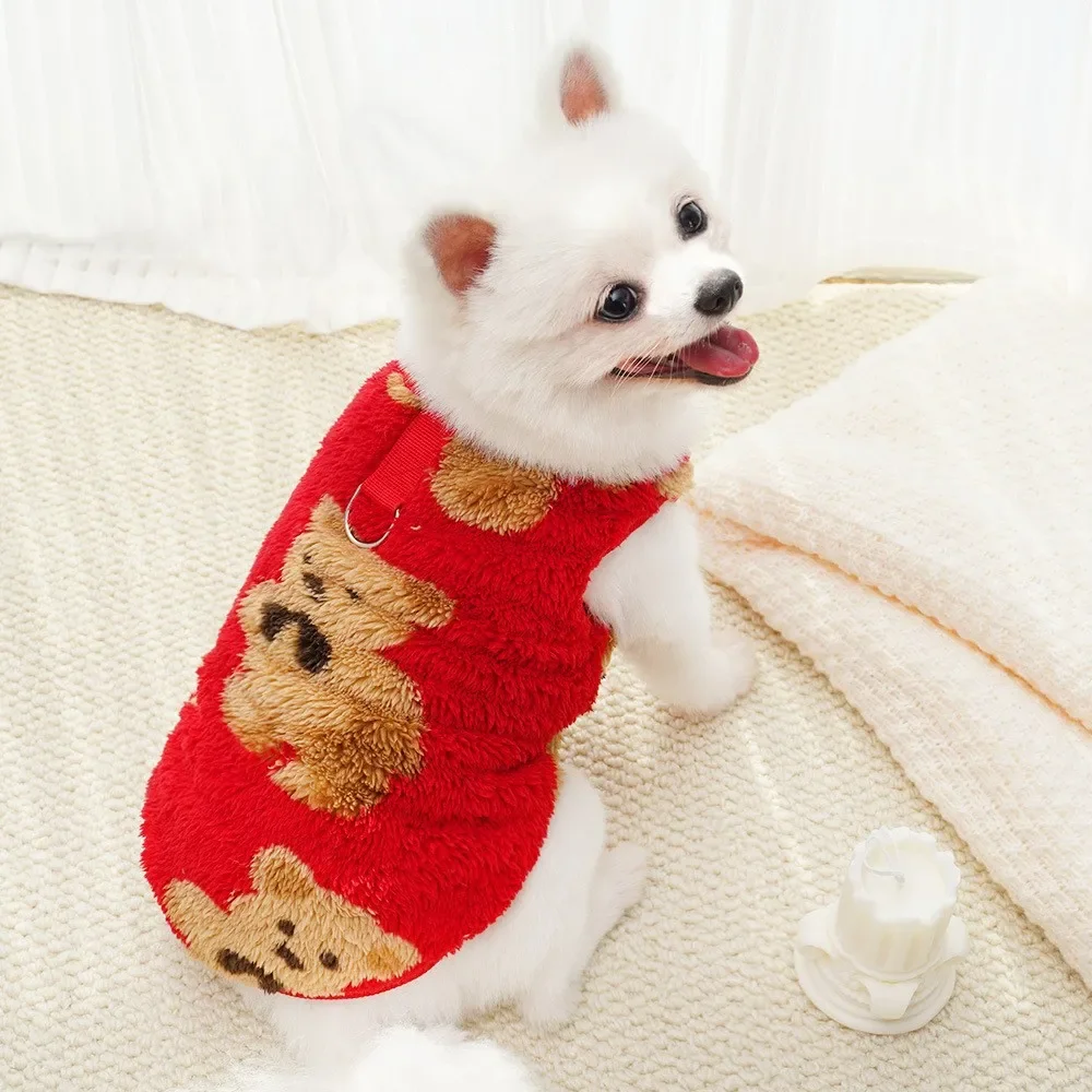 Lindo suéter de peluche de oso para perros pequeños, pijamas cálidos de lana suave y esponjoso para cachorros, ropa de dormir peluda, abrigo para Yorkie Chihuahua XS-XXL - imagen 4