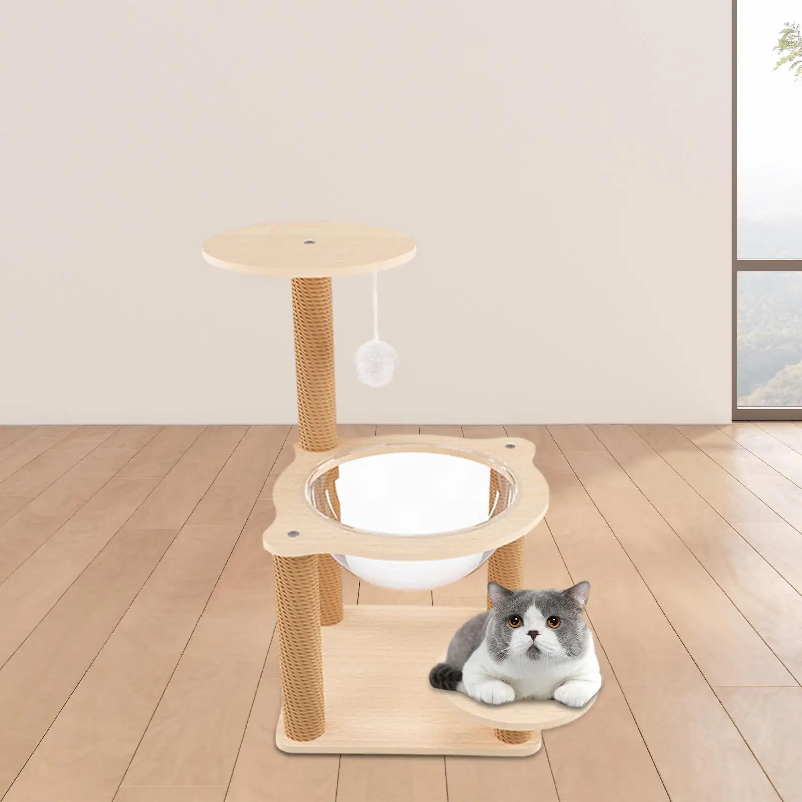 Wooden Cat Tree Activity Centre Stable Cat House Cat Hammock with Scratching Posts Cat Bed Cat Nest for Kitty Cats Kittens Bunny