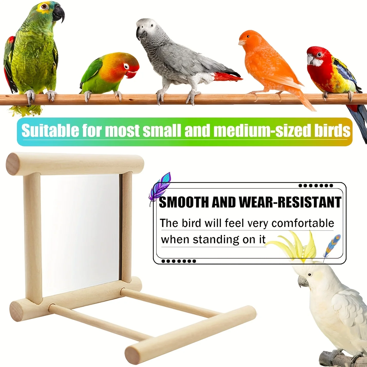 Soporte de espejo para loros, 1 unidad, adecuado para pájaros, jugar y perca en jaulas, accesorios para periquitos y otros loros. - imagen 5