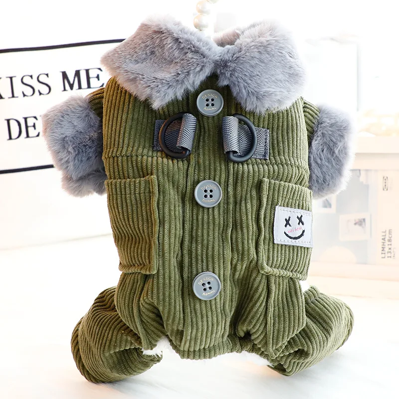 Ropa para perros, ropa de otoño e invierno, bolsillos cuadrados gruesos, pana, tracción de cuatro patas, ropa de algodón, suministros para perros pequeños - imagen 3