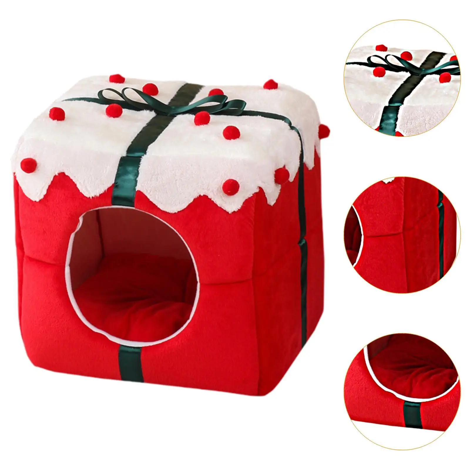 Cat Bed for Indoor Cats Cat Bed Cave Anti Slip Christmas Decor Comfortable Cat House Semi Enclosed Cat Nest for Kitten Kitty