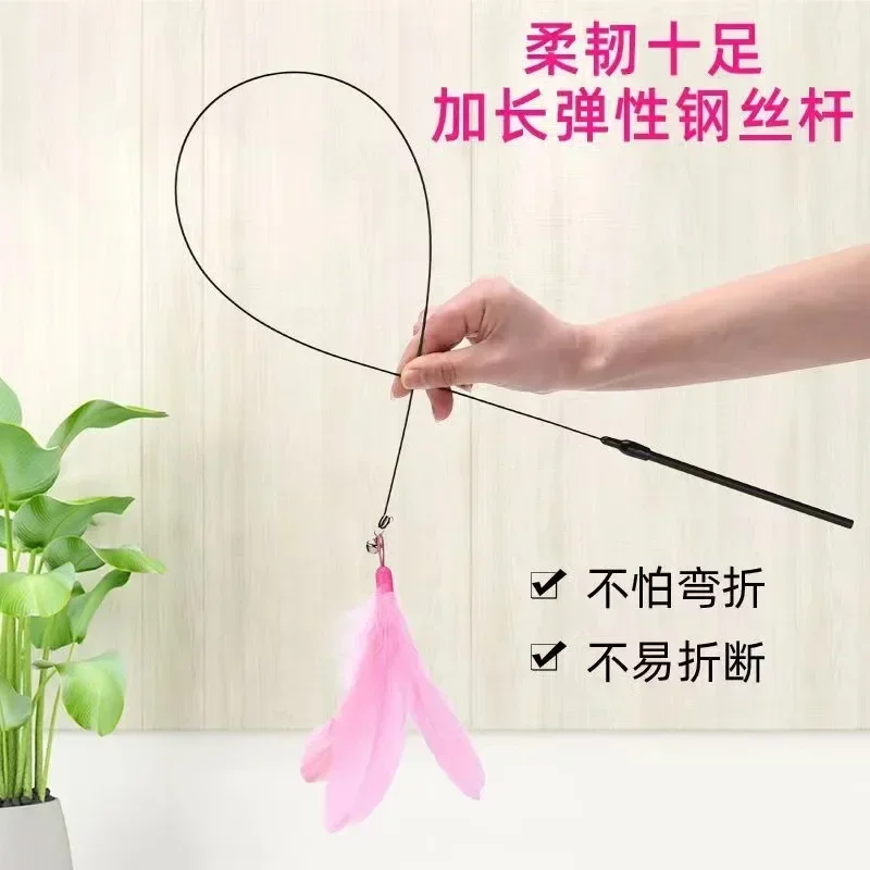 Juguetes para gatos interactivos divertidos varita de plumas para gatos ventosa bola plumas reemplazos con campanas para gatos de interior ejercicio de gatitos - imagen 2