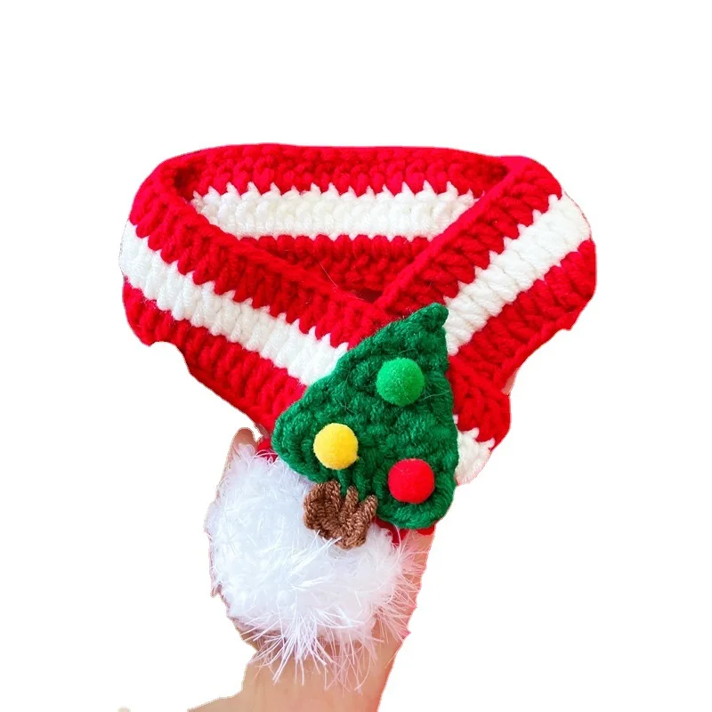 Bufanda de punto navideña para mascotas, bonito árbol de Navidad, bufanda con bolas de pelo, accesorios para cachorros y perros pequeños - imagen 5