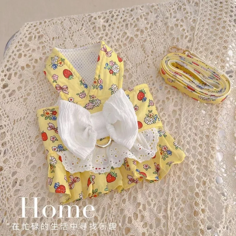 Ropa con lazo grande para mascotas, arnés de colores, ropa con flores para perros y gatos, camiseta sin mangas, estilo de tracción, osos de peluche y perros pequeños, ropa para salir - imagen 2
