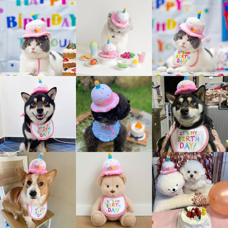 Sombrero de cumpleaños con forma de pastel para mascotas, cachorro y gatito ajustable, gorras de conejos, disfraz de Cosplay, sombreros de perro, fiesta bonita - imagen 2