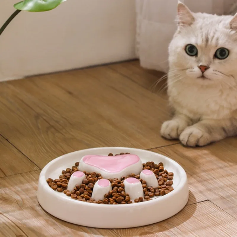 Alimentador lento para mascotas, cuencos de cerámica para beber, comederos para gatos, contenedor de comida para gatitos y cachorros, fácil de limpiar, suministros para perros y gatos - imagen 3