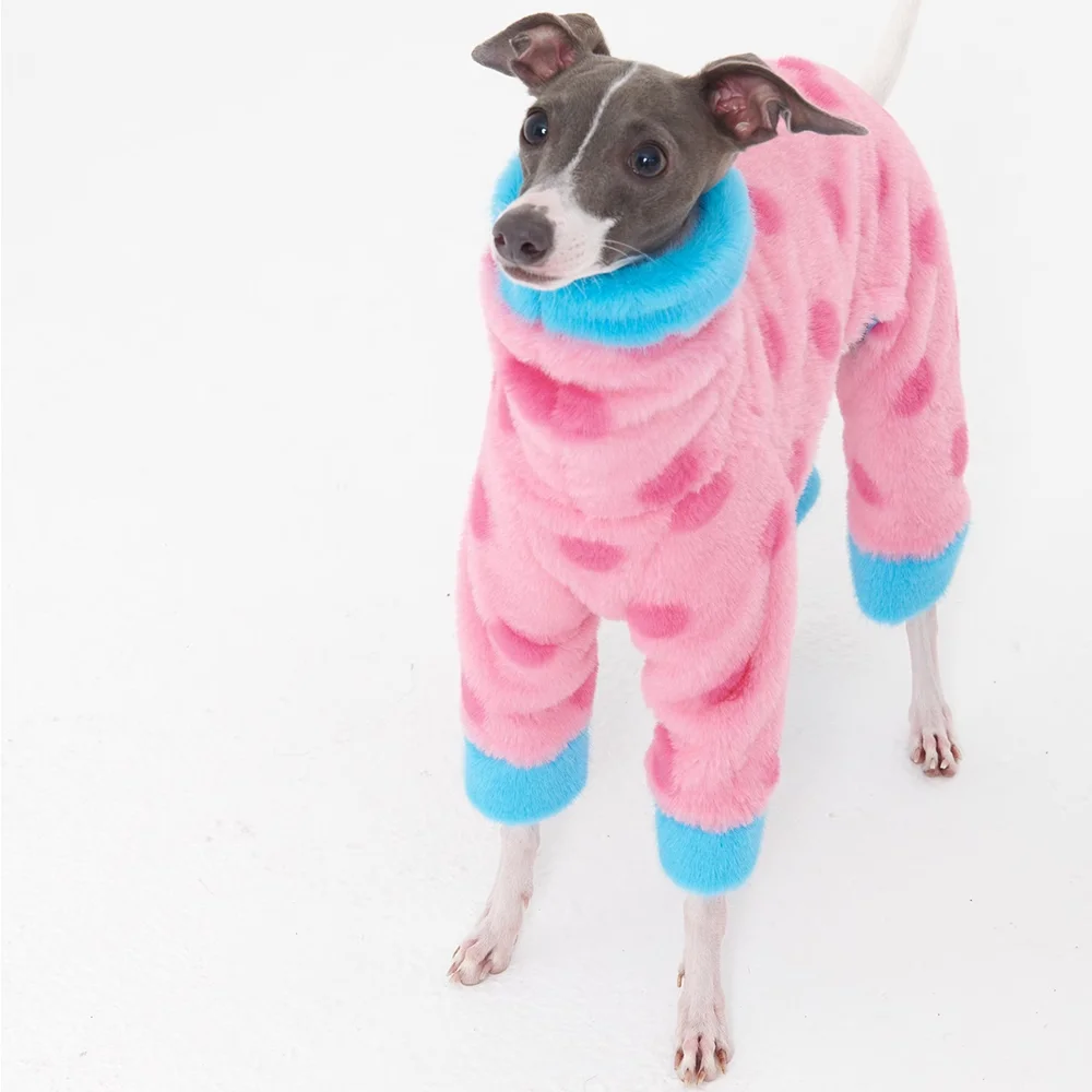 Traje de lana color café rosa de invierno para galgo italiano, cuello alto, grueso, 4 patas, mangas largas, abrigo cálido, disfraces dulces para Whippet