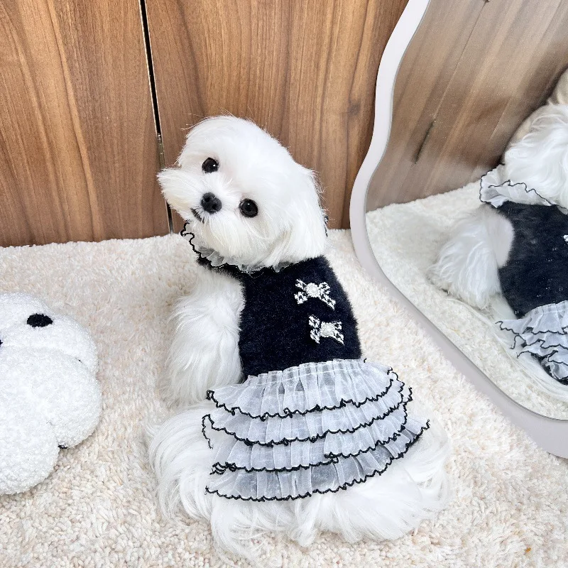 Vestido de punto para otoño/invierno para mascotas, suéter para gatos, falda abombada de peluche Yorkshire, ropa para cachorros, ropa para perros pequeños