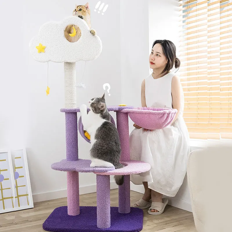 Árbol de gato de nube púrpura, poste rascador de gato, accesorios de Casa de mascotas grandes para interiores, suministros de entrenamiento físico para ejercicio, juego de escalada - imagen 3