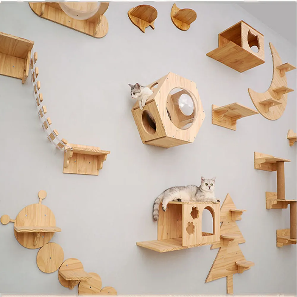 Estante flotante para gatos - Mueble de pared moderno con cama - imagen 5
