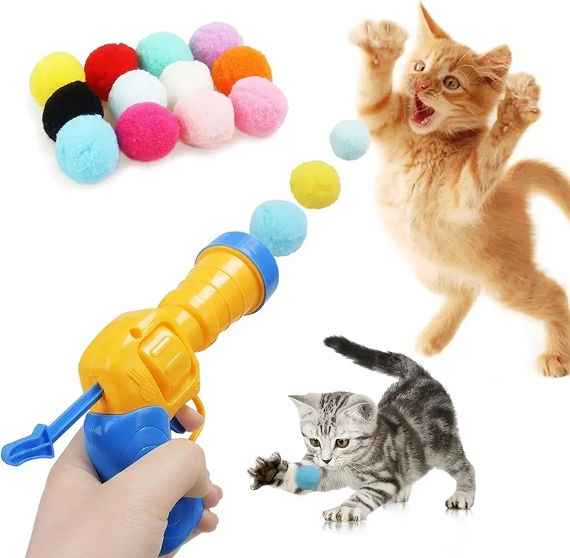 Pistola lanzadora de felpa con pelota para gatos
