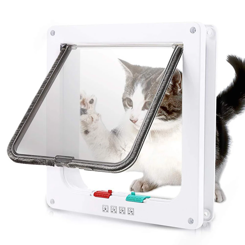 Puerta con solapa para perro y gato, Kit de puerta con cierre de seguridad de 4 vías, de plástico ABS, para mascotas pequeñas - imagen 2