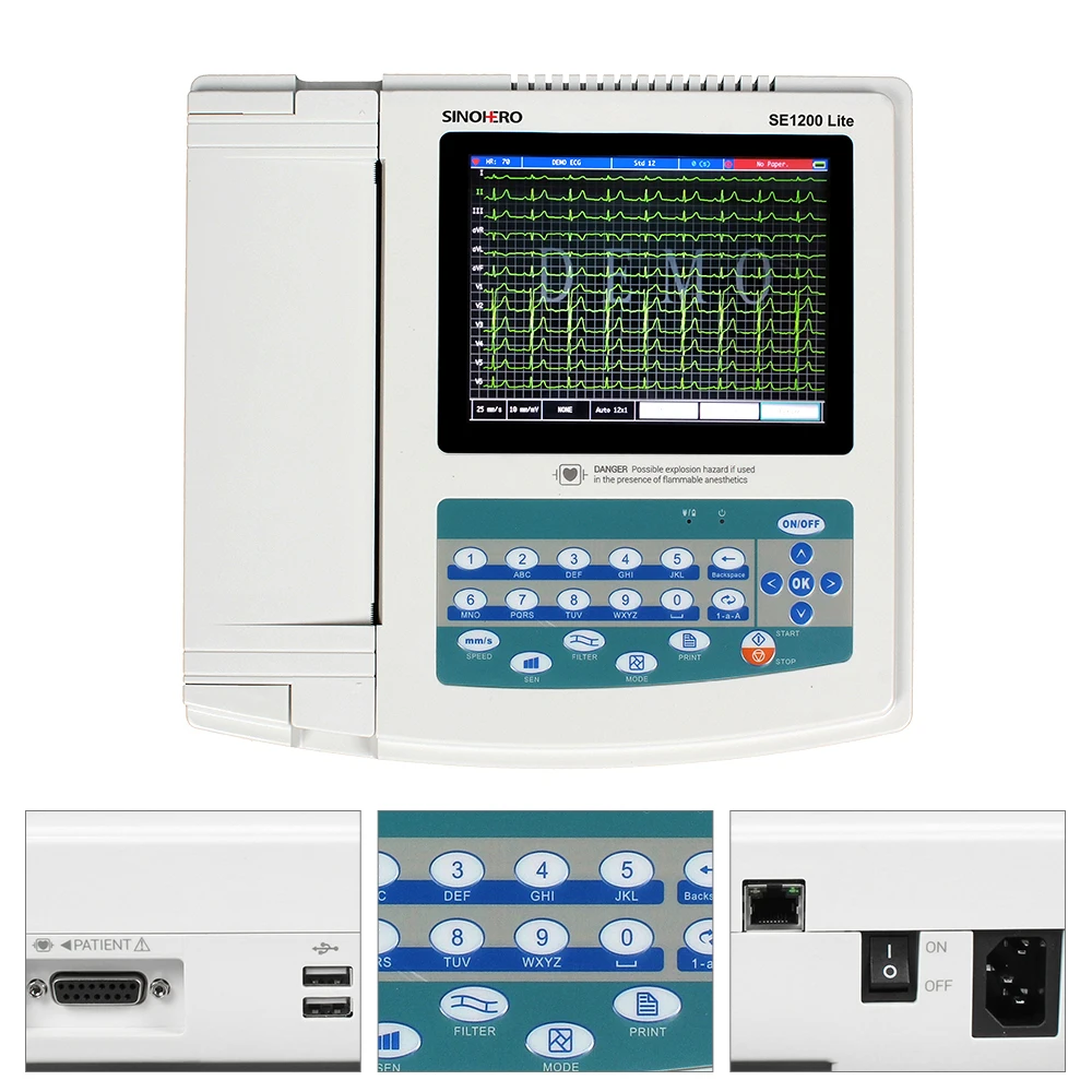 SE1200lite 12 canales 12 conductores electrocardiógrafo ECG máquina 8,4 "pantalla LCD táctil Monitor EKG con impresión térmica - imagen 3