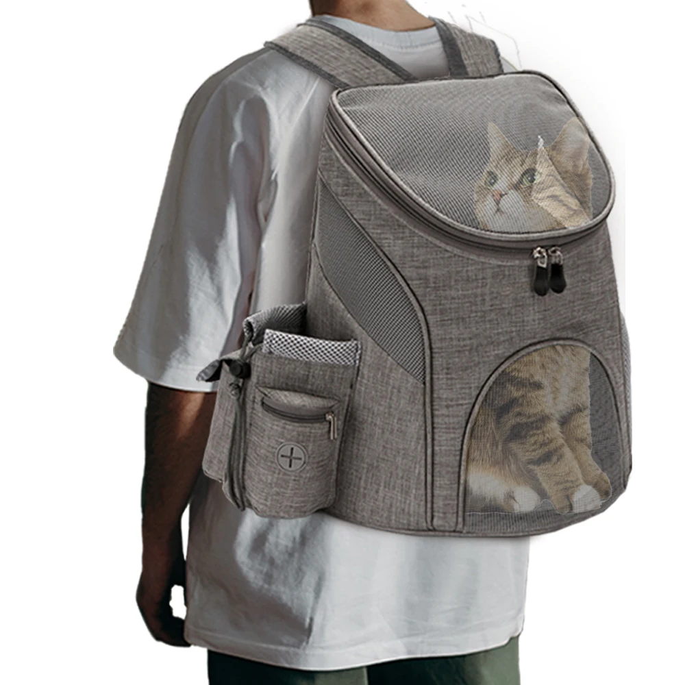 Bolsa de transporte para mascotas, bolso de hombro doble para gatos, mochila de viaje al aire libre con cremalleras de seguridad, bolsa de transporte transpirable para cachorros - imagen 5
