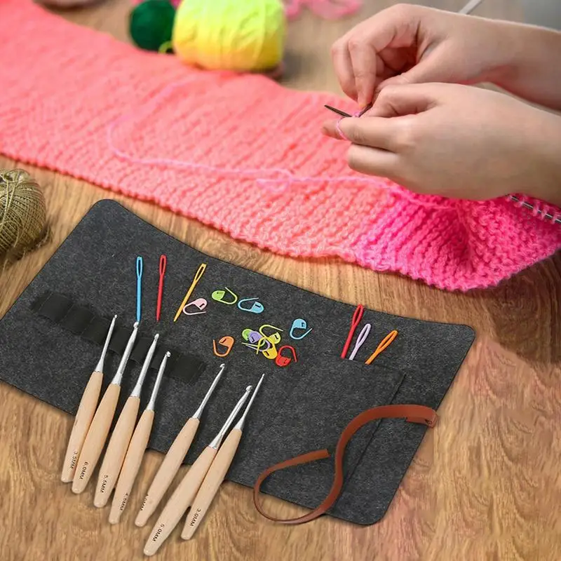 Juego de agujas de tejer de madera, juego de ganchos de ganchillo, aguja de bordado, Kit de ganchillo - imagen 4