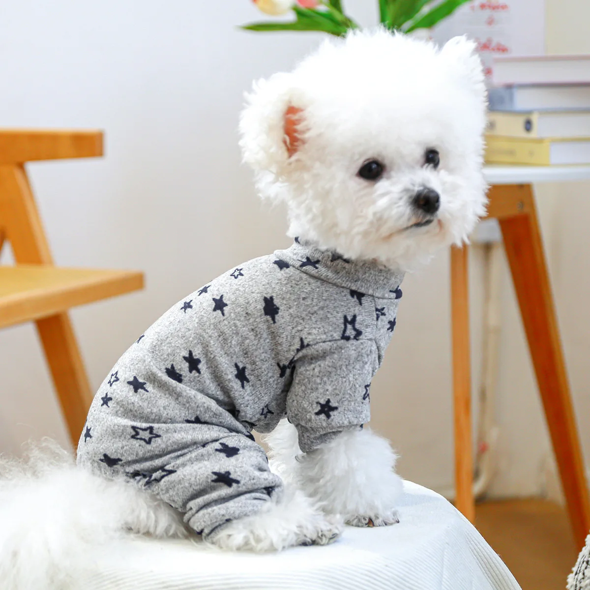 Mono de estrella de primavera para mascotas, pantalones de cuatro patas para perros, ropa para el hogar con estrella gris, camisa Base, ropa para cachorros, pijamas para perros - imagen 3