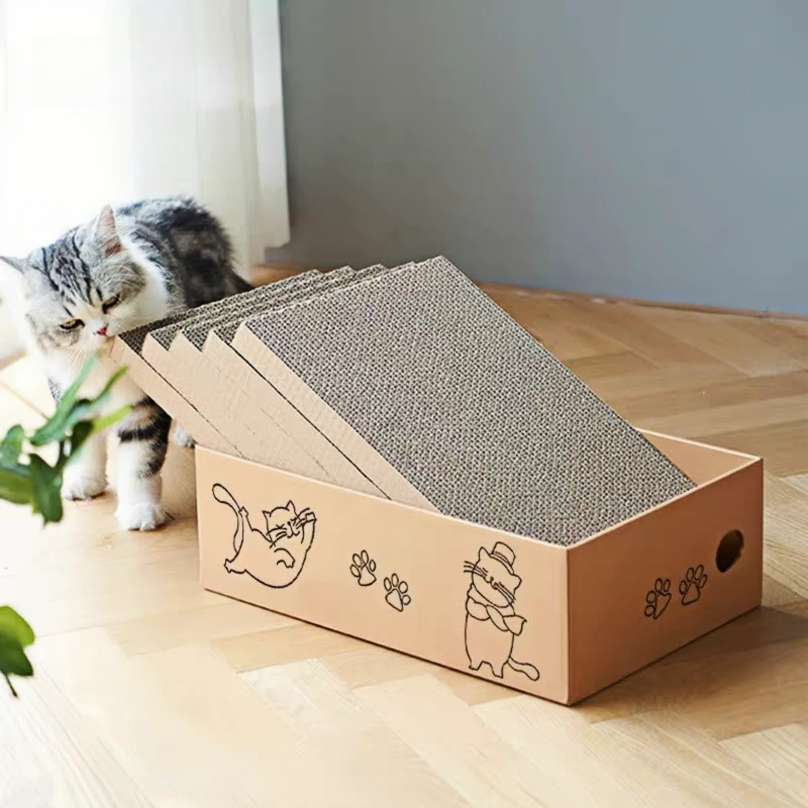 5 paquetes en 1 caja de cartón rascador para gatos para gatos de interior, caja de cartón para rascar gatos para gatos y gatitos de interior - imagen 2