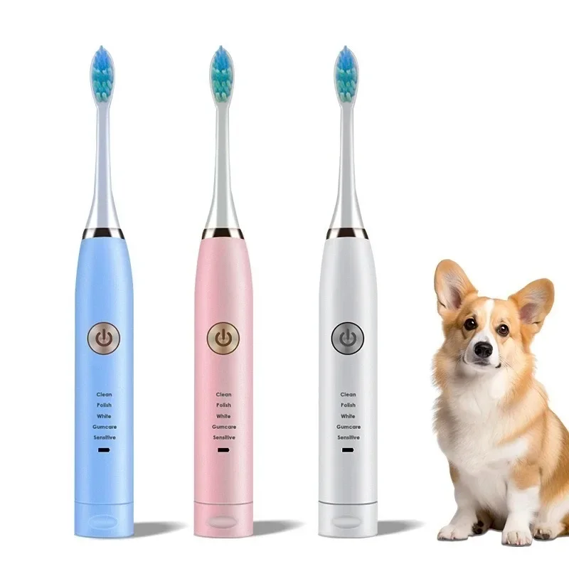 Cepillo de dientes eléctrico para mascotas, herramienta de limpieza de dientes para perros y gatos, cepillo de dientes eléctrico recargable por USB con cabezal de cepillo de repuesto