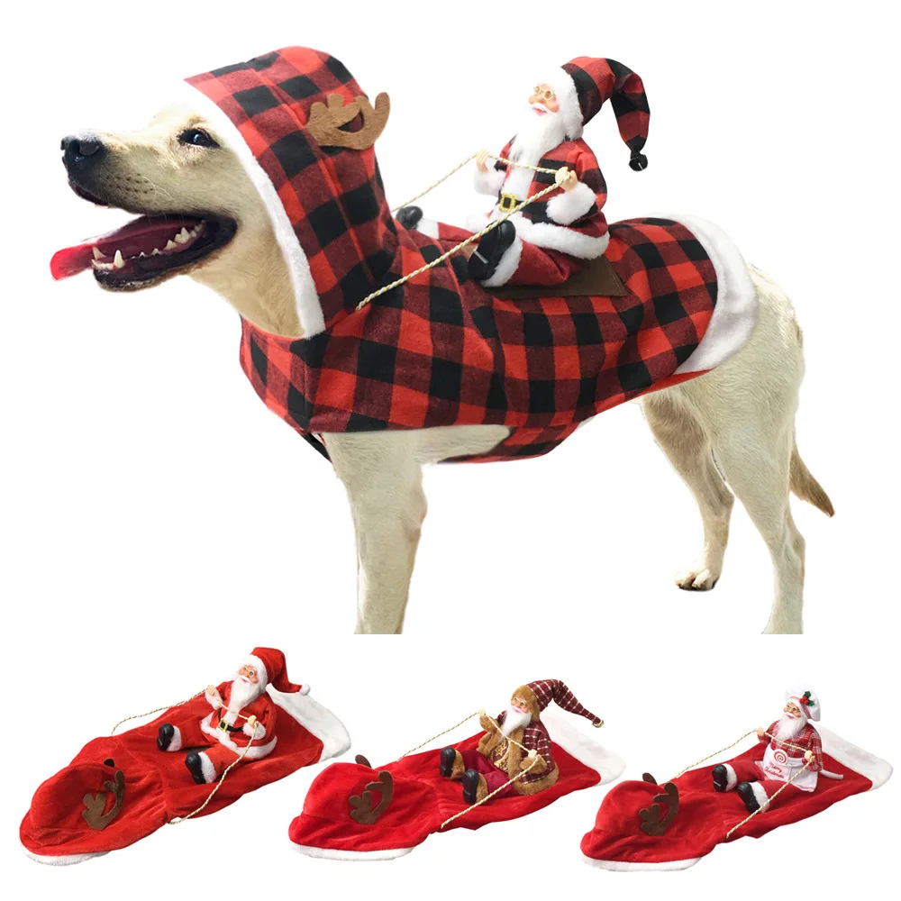 Divertidos ropa navideña para Cosplay de mascotas, para perros pequeños y medianos, capa cálida para perros y gatos con disfraz de Papá Noel para mascotas, regalo de Feliz Año Nuevo