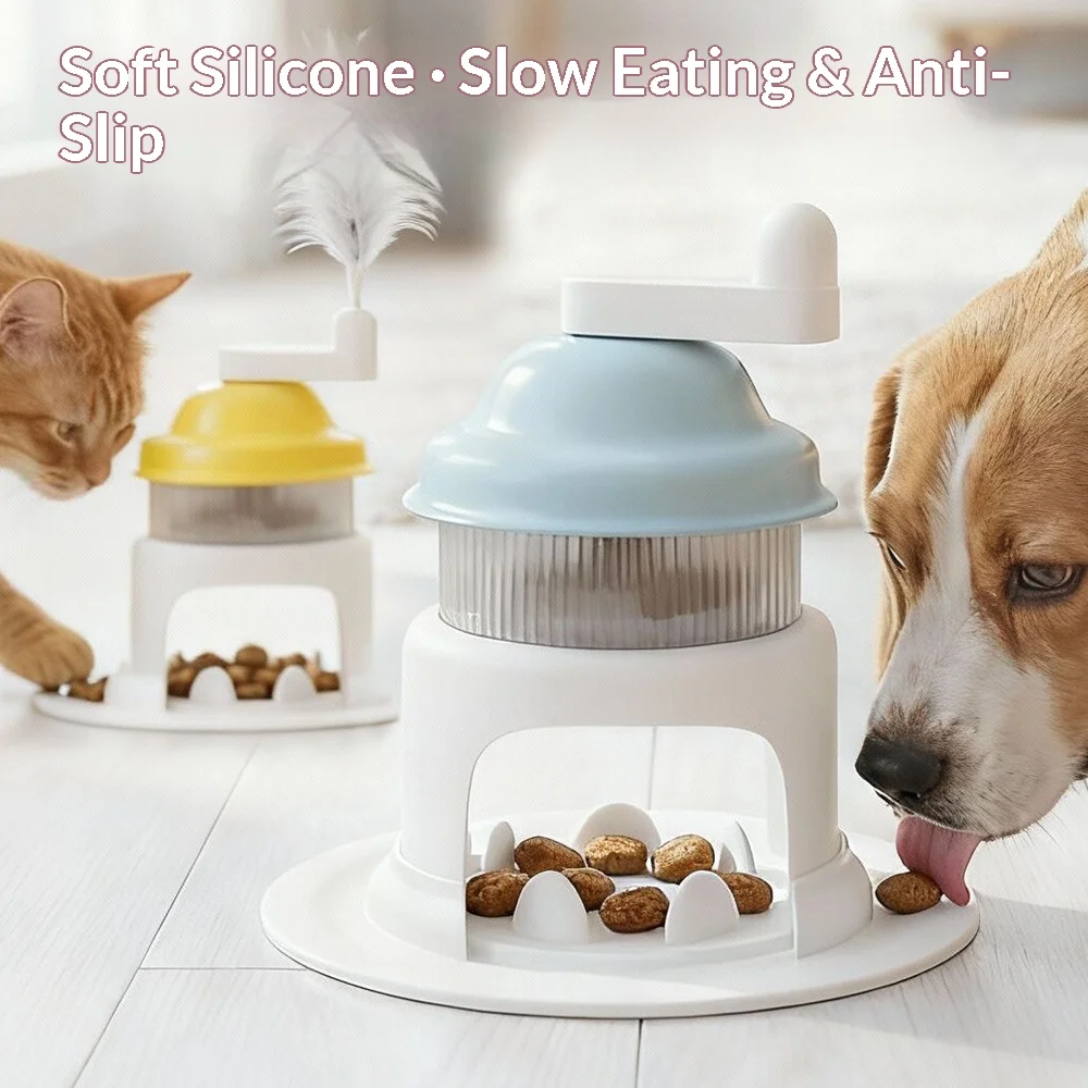 Juguete dispensador giratorio de golosinas para gatos, nuevo diseño de afeitadora de hielo, estera alimentadora lenta, juego automático, alivio del aburrimiento para diversión de mascotas