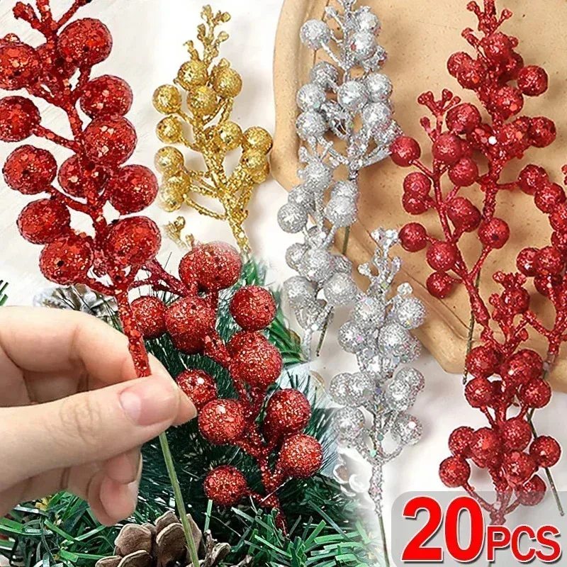 Ramas de bayas artificiales brillantes, decoración para mascotas pequeñas, tallos de bayas rojas y verdes falsas para hámster, adorno de jaula de conejo, decoración DIY - imagen 2