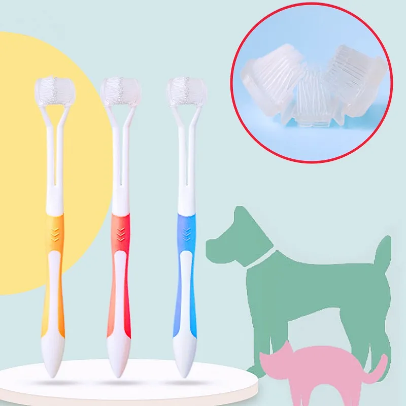 Cepillo de dientes para perros, cepillo de dientes para mascotas de tres cabezales, cuidado bucal, limpieza de dientes para perros, cabezal desmontable, cepillos de dientes para perros, limpieza de boca, suministros para mascotas - imagen 3