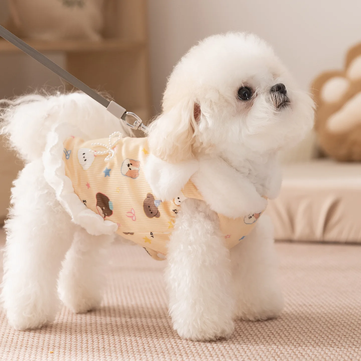 Otoño e Invierno mascota de peluche conejo oreja abrigo vestido pequeño tamaño mediano perro Teddy gato perro vestidos para perros pequeños ropa para cachorros - imagen 3