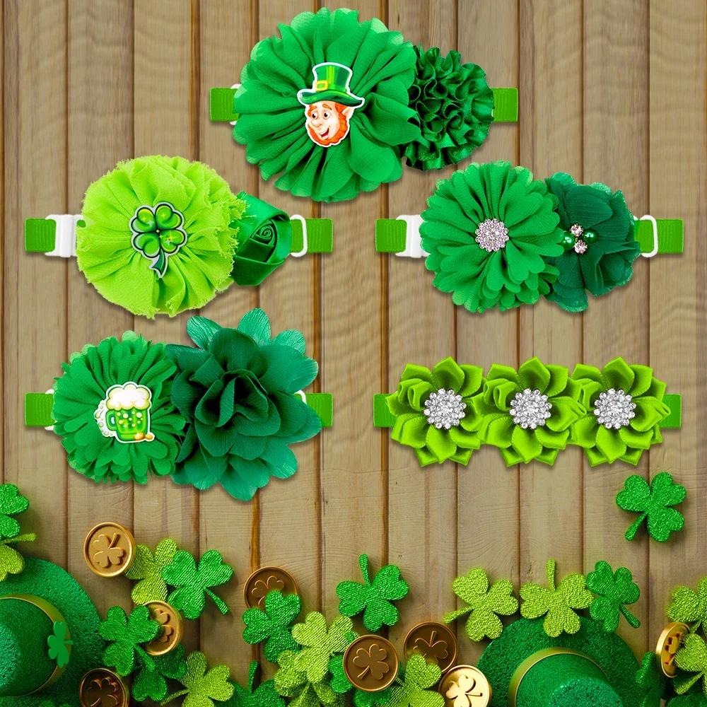 Pajaritas para perros de 20/50ps, pajarita para perros pequeños y gatos con flores verdes a la moda, corbatas ajustables para ST Patrick, suministros para el cuidado de mascotas - imagen 5