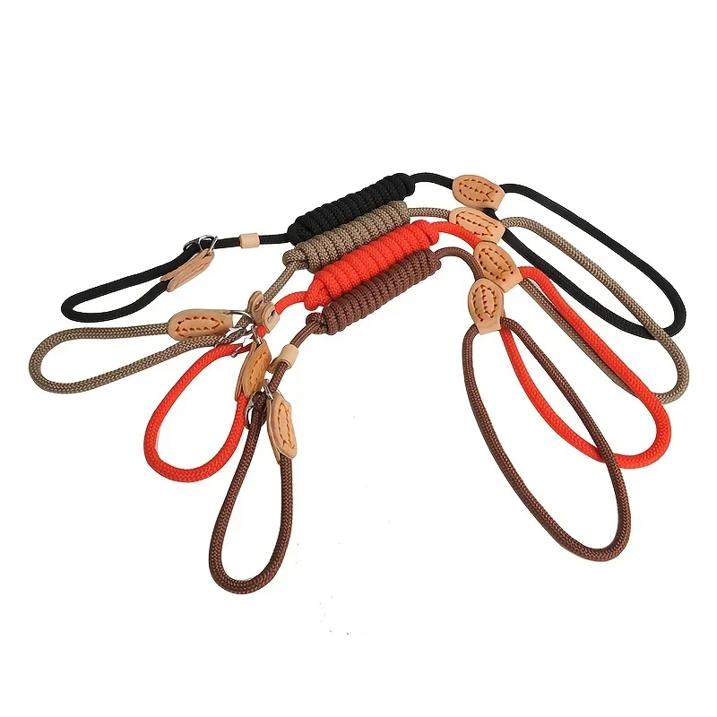 Control de tracción deslizante con cuerda para perro sin cinturón con bucle de tracción, articulación de cuero duradero y hebilla de Metal ajustable, collares para mascotas en forma de P - imagen 5