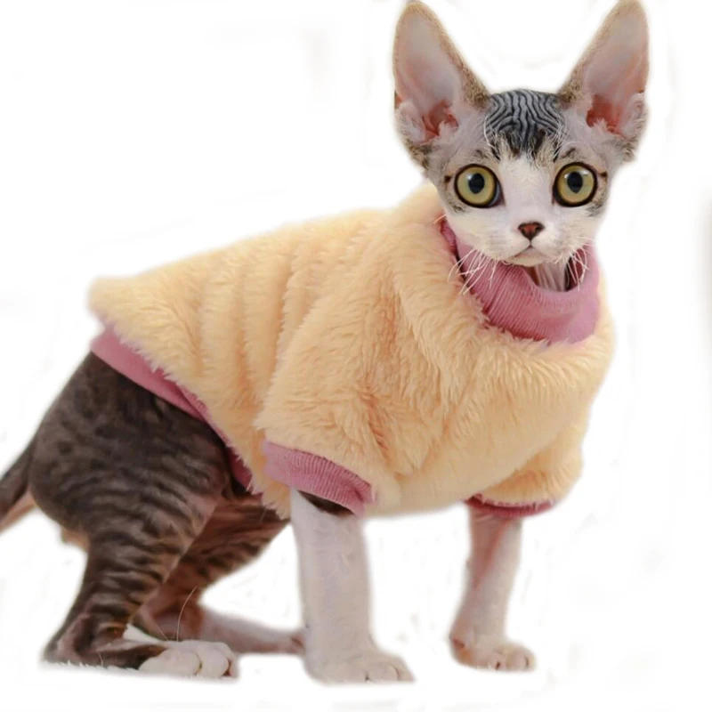 Ropa de invierno para gato esfinge, abrigo térmico de franela para gato, camisa para gatito, pijamas sin pelo para gato, ropa para mascotas para gatos pequeños - imagen 2