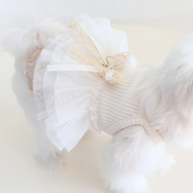 Falda con tirantes de encaje para mascotas, falda abombada de malla para perros, camiseta sin mangas de peluche para gatos, vestidos para perros pequeños, ropa para cachorros - imagen 5