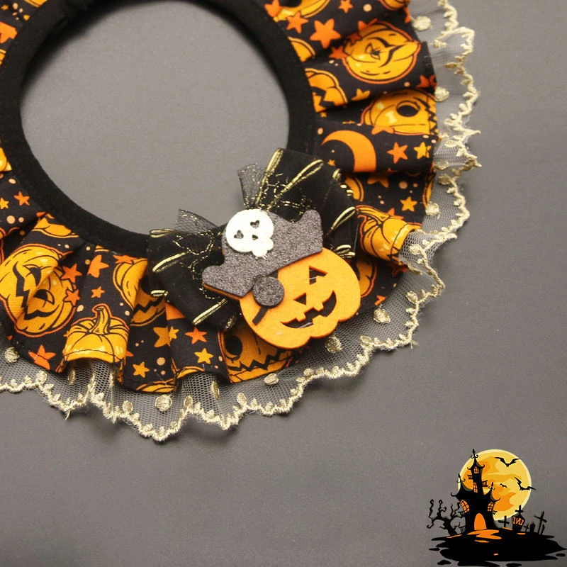 Collar de gato de encaje de Halloween creativo con bufanda de babero ajustable para disfraz de Mascota, Collar de encaje de calabaza para gatos, Collar de perro de Halloween - imagen 3