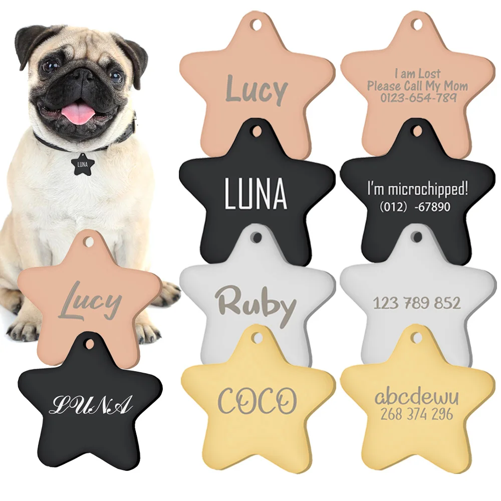 Colgante de estrella con nombre personalizado, Collar antipérdida para mascotas, nombre personalizado, número de teléfono, placa con nombre grabado, accesorios DIY para mascotas