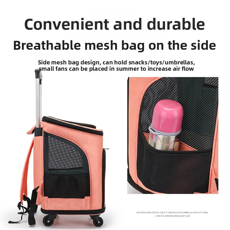 Mochila transportadora con ruedas para gatos y perros - asa telescópica - imagen 4