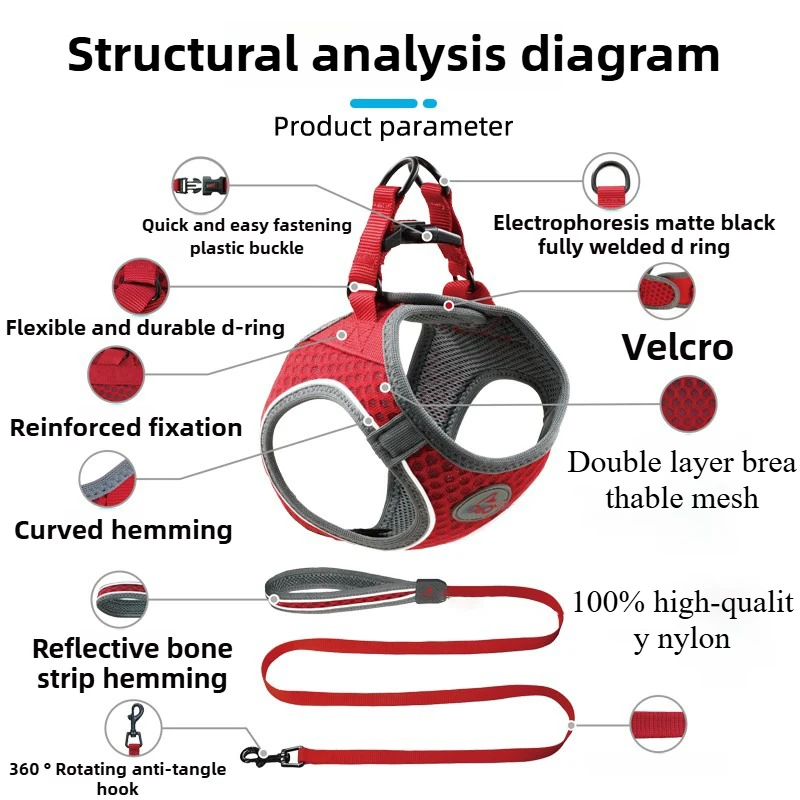 Correa para perro de 1,5 M, chaleco fuerte, conjunto de arnés para perro, arnés de pecho para perros pequeños y medianos, arnés reflectante para caminar al aire libre para mascotas, Teddy - imagen 3