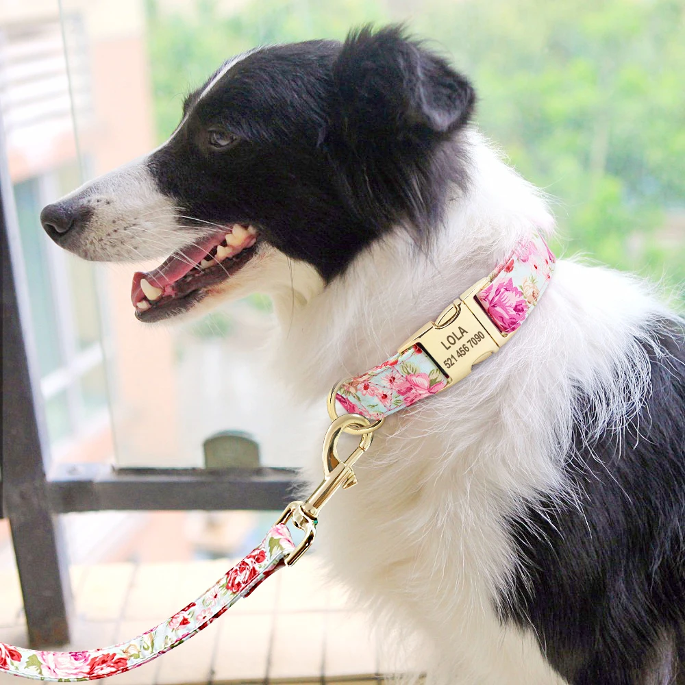 Collar de perro con flores personalizado, conjunto de correa con arnés, chaleco para cachorros y gatos con estampado personalizado, correas para perros pequeños y medianos, S-XL - imagen 5